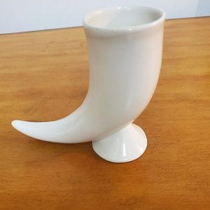 VTG White Horn Shaped Ceramic Beer Drink Stein Denmark 5.75"H 9"L no cracks chip